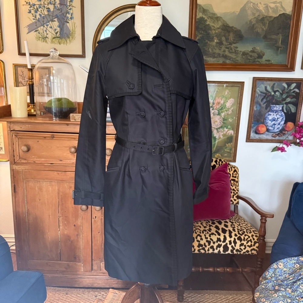 REISS Hyde Double Breasted Belted Black Mid length Trench Coat Waterproof size S